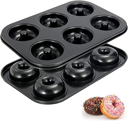 ZAANU Molde for donuts, antiadherente, moldes for hornear donuts de 6 cavidades, donuts - Bagels Donuts Biscuit Cake Baking Tray Maker Pan, Black/117