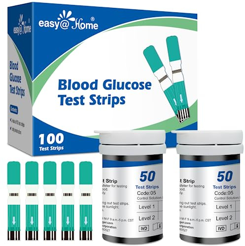 Easy@Home Blood Glucose Test Strips for Diabetes: for Use with Blood Sugar Monitor - Self Glucose Testing - 100 Diabetic Test Strips EBG-100SL-STRIP