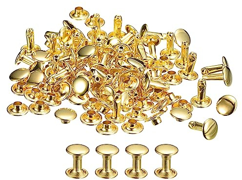 QUARKZMAN Remaches de Cuero de Doble Tapa 8mm Altura 10mm Dorado 100 Kits | Remaches de Pernos Metálicos para Reparación Artesanía Cuero DIY Monedero Cinturón Bolsa Zapato