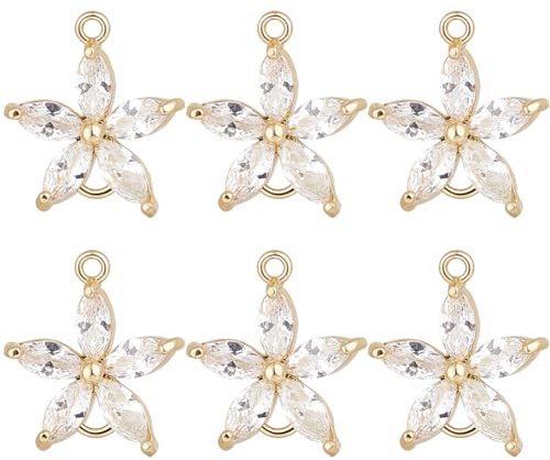 Beebeecraft 1 boîte de 8 connecteurs en Zircone Cubique Plaqué Or 18 carats avec Strass en Forme de Fleur et de Lien Floral pour Bracelet, Collier, Bijoux, Loisirs Créatifs, Trou : 1.2 mm