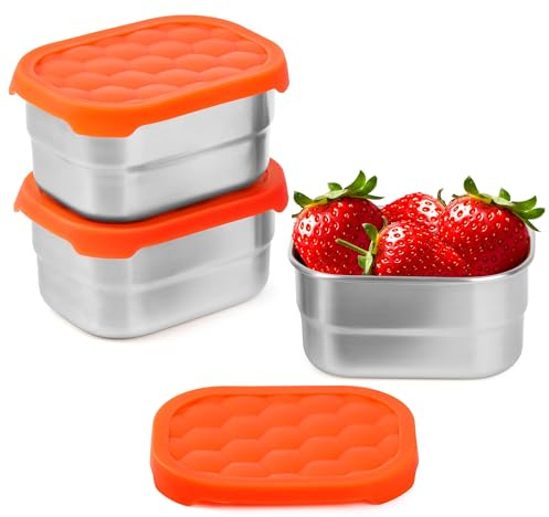 Winter Shore Fiambrera Acero Inoxidable, Tapa Silicona, 230 ml (Pack de 3) | Aptos para Frigorífico, Horno, Congelador y Lavavajillas, Tapers Pequeños, para Niños, a Prueba de Fugas
