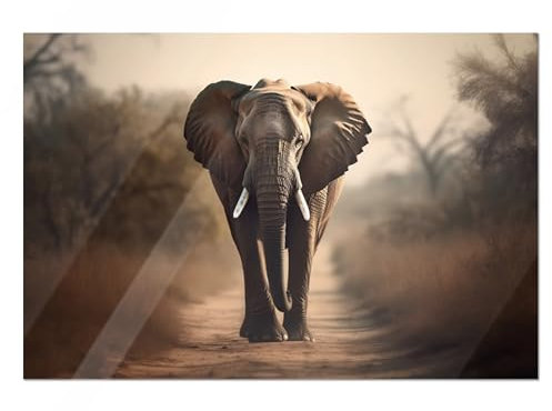 GRAZDesign Glasbild Elefant Tier in der Natur Afrika Wandbild aus Glas für Wohnzimmer, Küche, Flur oder Büro - 100x50cm