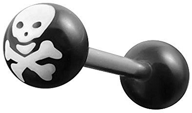 Taffstyle Barbell Stab Piercing Hantel Stecker Zungenpiercing Zunge Intim Brust Oral Ohr Tragus Helix Ohrpiercing Kugel Kunststoff Logo Ball Schwarz/Totenkopf Weiß
