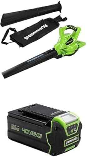 Greenworks Tools GD40BV Cordless Leaf Blower and Vacuum 2-in-1 (Li-Ion 40 V 280 km/hour Air Speed 45 l Bag Speed Control Powerful Brushless Motor,5Ah battery & fast Charger)