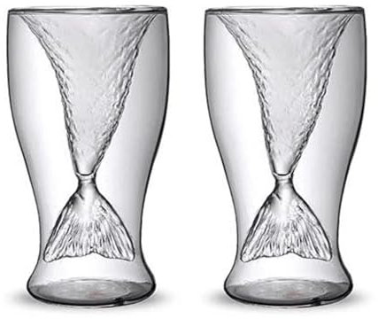 JUOPZKENN 2 Pezzi Bicchiere da Vino in Vetro Trasparente Doppio Vetro Sirena, Bicchieri Isolati a Doppia Parete a Sirena, Tazza Regalo Sirena per Donne Ragazza Mamma, Bicchieri da Vino Trasparenti per