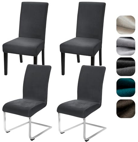 Alishomtll Dining Chair Covers Set of 4 Stretch Velvet Chair Covers for Dining Chairs Elastic Removable Chair Slipcovers Reusable Washable Chair Protector for Hotel Banquet Ceremony (Dark Grey, 4pcs)