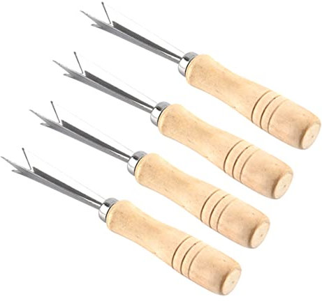 NAMOARLY 4stücke Teiliges Edelstahl V-förmiges Ananasschälmesser Mit Holzgriff Schneller Ananas-augenentferner Zuverlässiger Obstschneider Für Camping Outdoor Und Täglichen Gebrauch