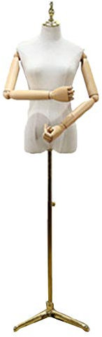 Schneiderpuppen-Torso, Schaufensterpuppenständer, Schaufensterpuppen-Torso, Büstenpuppenmodell Mit Arm (Massivholz), Halblange Schaufensterpuppen, Höhenverstellbar (Medium Gold Gold)