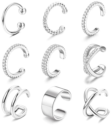 Finrezio 9 Piezas Ear Cuffs Pendientes Oreja Clip Pendientes para Mujer Pendientes Sin Piercing Clip Cartílago Pendientes Falsos Chapados Oro Juego Pendientes
