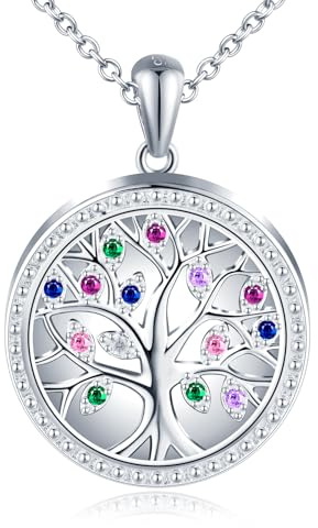 Yumilok Pendant Necklace for women 925 Sterling Silver Tree of Life Hollow Colorful Zirconia Open Rund Photo Picture Locket Necklace