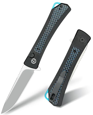 LOTHAR REVEALER Taschenmesser, Scharfe 14C28N Stahl Klappmesser | EDC Messer mit Aluminium Griff, Button Lock Einhandmesser mit Clip (Clip Point 7.5cm)