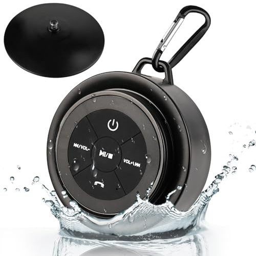 Shower Speaker Bluetooth Waterproof, Portable Mini Bluetooth Shower Speakers Waterproof with Suction Up and Clip, IPX7 Waterproof Floating Bathroom Speaker for Pool Beach Kayak, Beach Gifts（Black