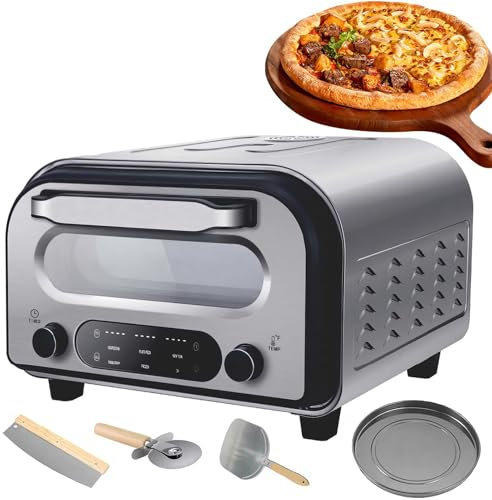 Horno de pizza for el hogar, horno de pizza for interiores con pantalla táctil inteligente, 1700 W - Horno de pizza for encimera de 12 Pizzero eléctrico con piedra for pizza y cortador, calienta hast
