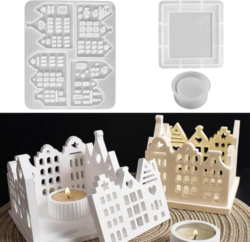 Silikonform Haus Gießformen für 3D Kerzenhalter, 3 Stück