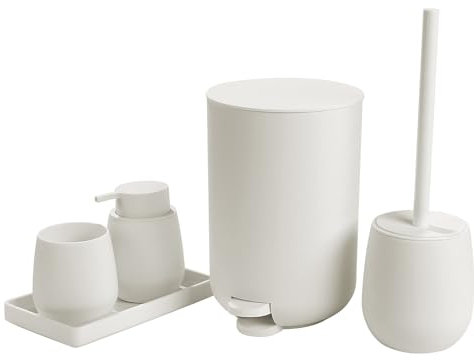 Moderno juego de decoración de baño con bote de basura, dispensador de jabón, cepillo de dientes, escobilla de inodoro y bandeja, 5 piezas de accesorios de baño, kit de decoración para el hogar (A)