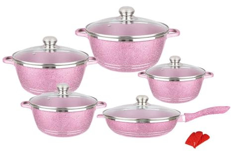Nonstick Cookware Pots and Pans Set Pan Maifan Stone Non-Stick Frying Pans 12 Pcs Set Cookware Cooking Pots Set,Pink,one