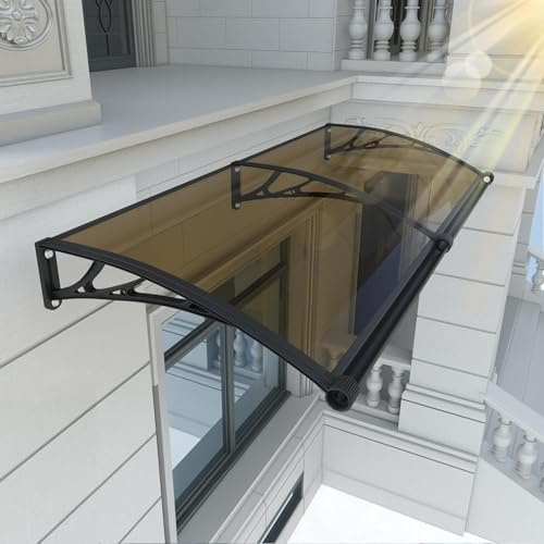 Pensilina Tettoia per Esterno 150x100 cm in Policarbonato, Baldacchino Tetto con Grondaia Integrata per Porta, Finestra e Veranda, con Protezione UV, Antipioggia e Antineve