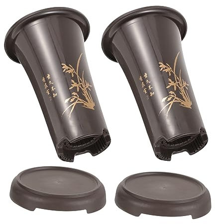VANZACK Macetas de Cerámica para Orquídeas para Interior y Exterior Juego de 2 Macetas Grandes Bandeja en Color Barro Ideales para Plantas y Flores