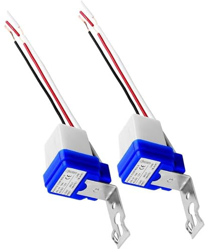 Set of 2 AC/DC 12V 10A Automatic Photocell Switches, Twilight Sensor for Indoor and Outdoor Lighting, Waterproof, Energy Saving, Ideal for Garden, Street Lights and Parks