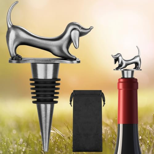 LKKCHER Simpatica chiusura per bottiglie di vino, bassotto, regalo di compleanno, regalo di compleanno per uomini e donne, bassotto, tappo per vino