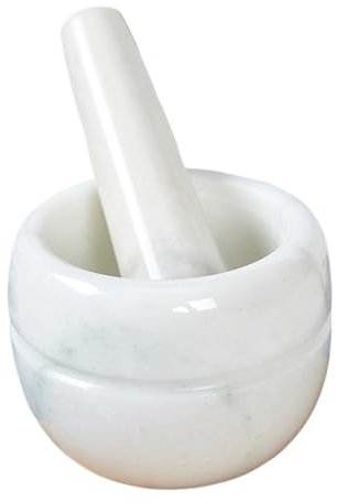 Gray Marble Mortar And Pestle Solid Stone Grinder Spice Mills Herb(White)