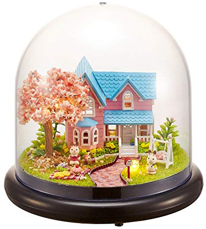 Masyrt DIY Miniatur House Kit, Holzgarten Mini House, DIY Handcraft Buildings Mini Kit mit LED Lights Weihnachtsgeburtstag Geschenke Home Decor (Kirschblütenvereinbarung)