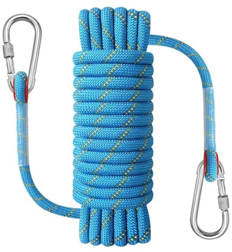 NorthPada Kletterseil mit Haken, 10 mm x 20 m, 15 kN, Wasserdicht, Frostsicher, Blau, Nylon-Polyester, für Bergsteigen, Felsklettern, Eisklettern, Höhlenforschung, Abseilen, Baumpflege und Schaukeln