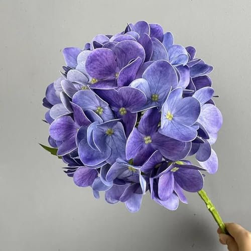 LIJUCAI Ortensia artificiale, fiore finto idratante al tatto, bouquet per la casa, decorazione per matrimoni, soggiorno, scrivania, floreale (viola e blu)
