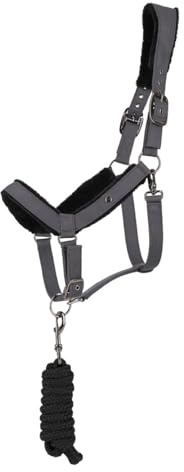 ARBO-INOX Halfter-Set Soft mit Kunstfell und 2 Meter Anbindestrick Halfterset (GRAU, Full WARMBLUT)