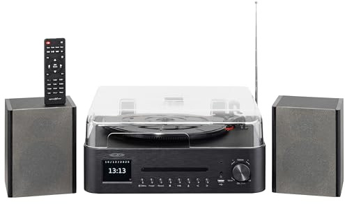 Reflexion HIF2082DAB Tocadiscos Retro con Altavoz y Bluetooth | Sistema de música con Dab+, CD, FM, grabación de MP3 USB, Pantalla a Color, Despertador y Temporizador de sueño, Juego Completo con