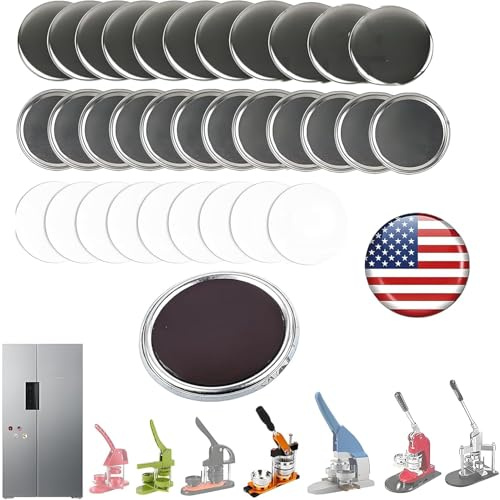 100 Sets Magnet Making Supplies, 2.28 Inches/ 58 mm Round Magnet Maker Machine Consumables for DIY Badge Creatio, Including Magnets, Metal Cover, Back Cover, Clear Film