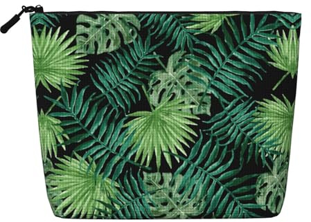 Transparent Palm Leaf Pattern Fake Hemp Makeup Bag Large Capacity, Travel Toiletry Bag Water Resistant Pouch for Women