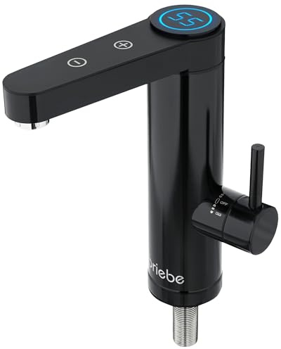 briebe Grifo Calentador de Agua Eléctrico Instantáneo de Mesa, Bajo Consumo, Grifo Cocina Baño Acero Inox, Display Selector Temperatura, Camping, Camper, Agua Caliente al Instante Fácil Instalación