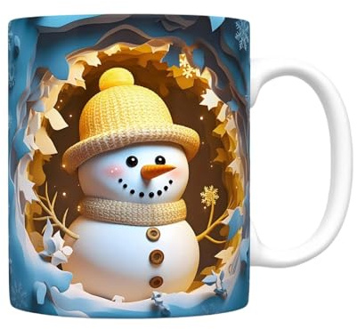 TSMORY Taza de cerámica con temática de muñeco de nieve, taza de Navidad de 12 onzas para cacao caliente y vino caliente, vasos festivos para los amantes del café y taza de cerámica de muñeco de nieve