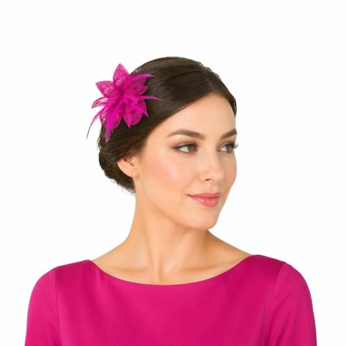Finecy In New Women Ladies Small Feather Flower Hat Mini Fascinator Clip Pin Party Wedding Royal Ascot Race (Fuchsia)