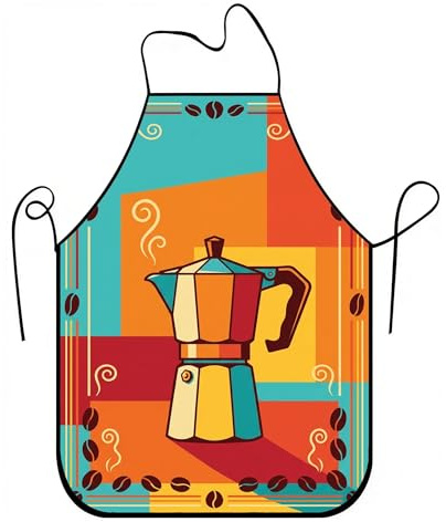 Delantales modernos y vibrantes para cocinar, colorido diseño de cafetera, delantal culinario artístico para barbacoa, horneado, jardinería, Varios colores, 24x31 Inch