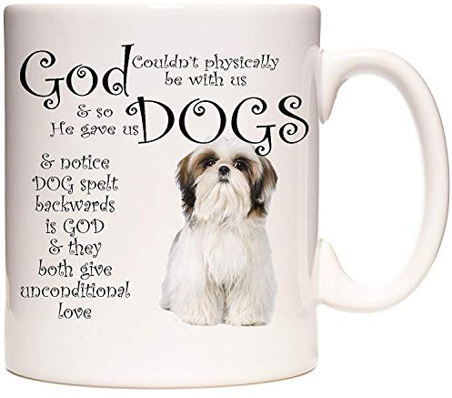 KAZMUGZ Shih Tzu Mug. God Gave Us Dogs. Shih tzu Coffee Mug/Tea Cup. Gift for Shih tzu Owners, 11oz Ceramic Mug Featuring Images of Shih tzu Dogs
