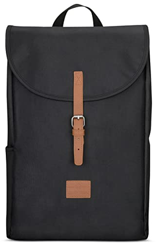 Ryggsäck kvinnor och män - JOHNNY URBAN Liam dagväska från återvunna PET-flaskor - fritid, resor, högskola - vattenavvisande med laptopficka, Svart/brunt, en storlek