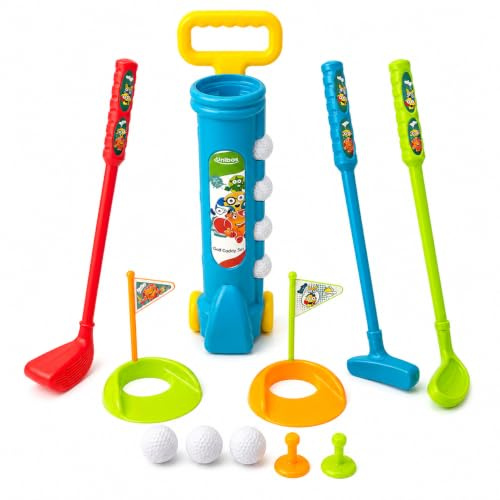 Unibos | Kids Golf Caddy Set | With Balls and Clubs | Kids Outdoor Game | Garden Toy | Junior Golf Caddy Set |Plastic Toy Cart Caddy | Family Beach Game | Multicolour