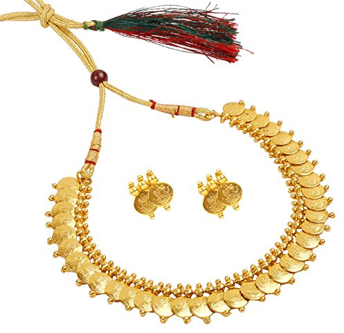 Bodha Gold Plated Traditional Indian Coin Necklace Set with Matching Earrings for Women Ethnic Festive Jewelry (SJ_2329)