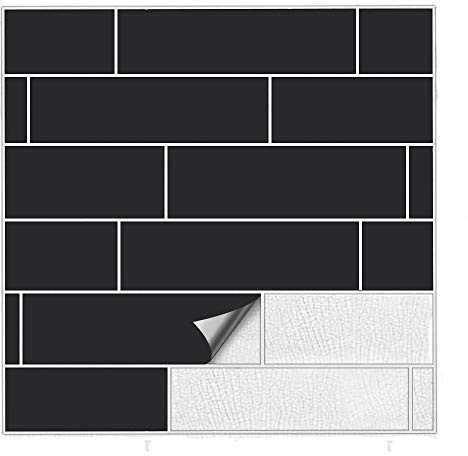 Kiwistar Fliesenaufkleber Schwarz 70 Seidenmatt - 5 x 20 cm - 25 Stück - Klebefliesen Fliesenmuster Stickerfliesen Wandfliesen überkleben