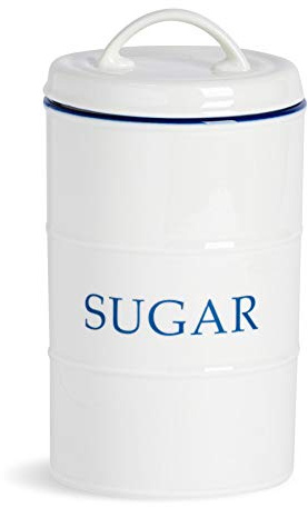 Nicola Spring Farmhouse Sugar Canister - White Porcelain Rustic Country Cottage Storage Jar with Airtight Lid for Sugar