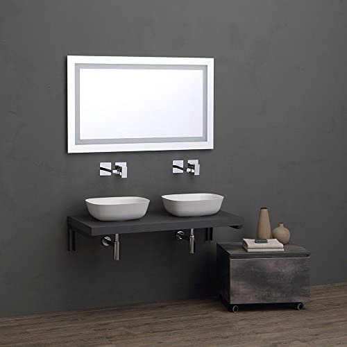 KIAMAMI VALENTINA - Mobile Bagno Sospeso 120 cm | Doppio Lavabo | Base a Terra 60 cm | Specchio LED Retroilluminato | Design Minimalista, Grigio, Resina