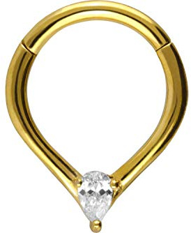 PIERCINGLINE Chirurgenstahl Clicker | TROPFEN + KRISTALL | Piercing Ring Nase Septum Ohr Helix Tragus | Farbauswahl