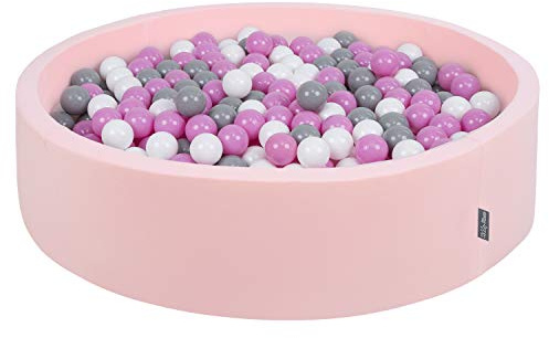 KiddyMoon Bällebad 120X30cm/200 Bälle Rund Groß Bällepool Mit Bunten Bällen Für Babys Kinder, Rosa:Grau-Weiß-Pink