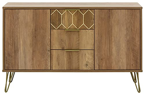 GFW Orleans Sideboard Unit With 3 Storage Drawers And 2 Doors Storage Cabinet, Contemporary Wooden Mango Sideboards For Living Room, Kitchen, And Bathroom, 40 x 114 x 70 cm