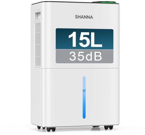 SHANNA Deshumidificateur d air 15L/J, déshumidificateur pour maison 40m² avec arrêt automatique, idéal pour, salles de bains, chambres, appartements, sous-sols, Échange 1 an, Gar. 10 ans