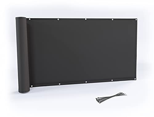 Rollmayer Balkon Sichtschutz mit Ösen und Kabelbinder Balkonabdeckung Balkonverkleidung blickdichte Wind- und UV-Schutz 100% Privatsphäre Wetterschutz (Graphit, 0,75m x 9,25m) Kollektion Oxford