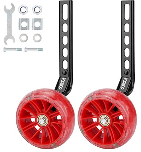 FORTOP Fahrrad-Trainingsräder, 1 Paar robuste Hinterräder mit Stabilisatoren, montiertes Set für Kinder, Jungen, Mädchen, Fahrräder mit Singlespeed-Fahrrädern mit 12-20 Zoll (rot, Größe)