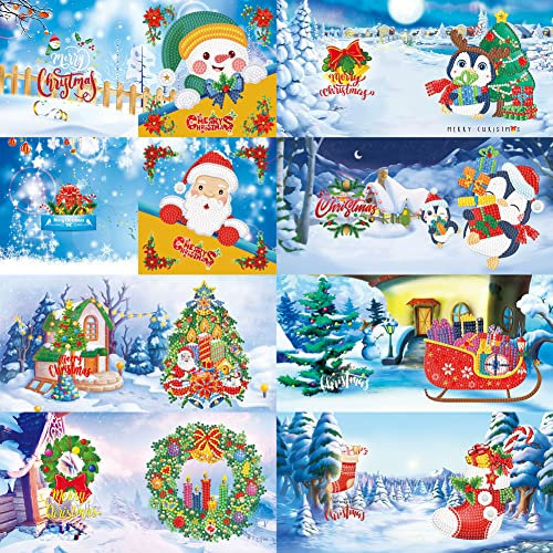 CRGANGZY 8pcs DIY 5D Diamond Painting Grußkarten Geburtstagskarte Geschenkkarte mit Umschlag, Diamant Malerei Karten teilweise speziell geformte Bohrer Postkarten for Weihnachten Thanksgiving